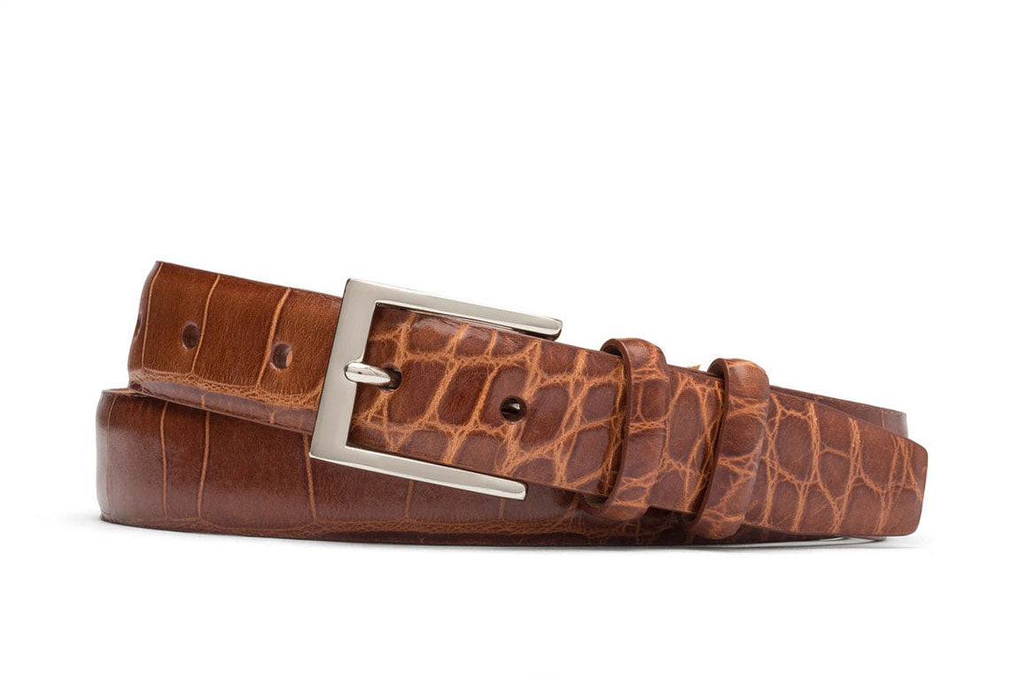 Embossed Crocodile Belt with Nickel Buckle