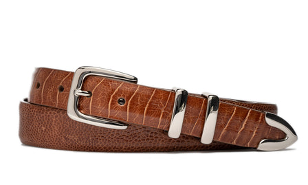 Tapered Ostrich Leg Golf Belt with Nickel Tip Set Buckle