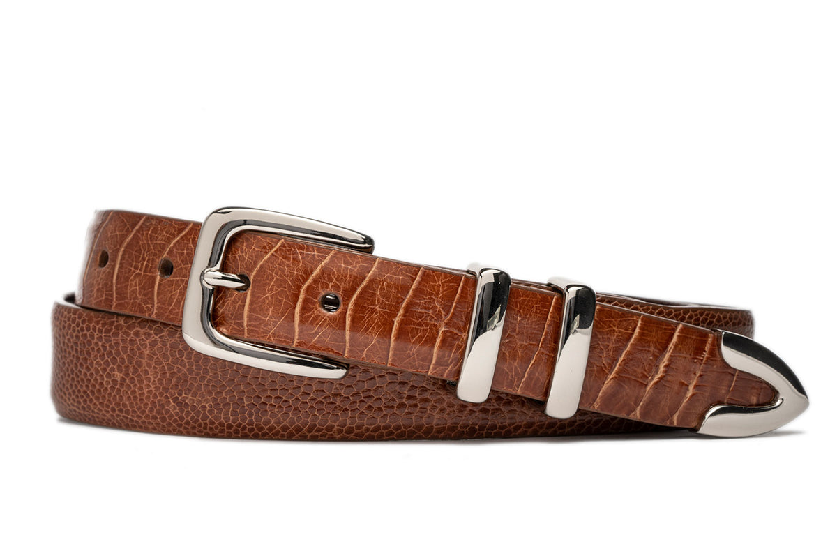 Tapered Ostrich Leg Golf Belt with Nickel Tip Set Buckle