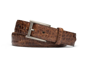 Distressed Embossed Crocodile Belt with Antique Buckle