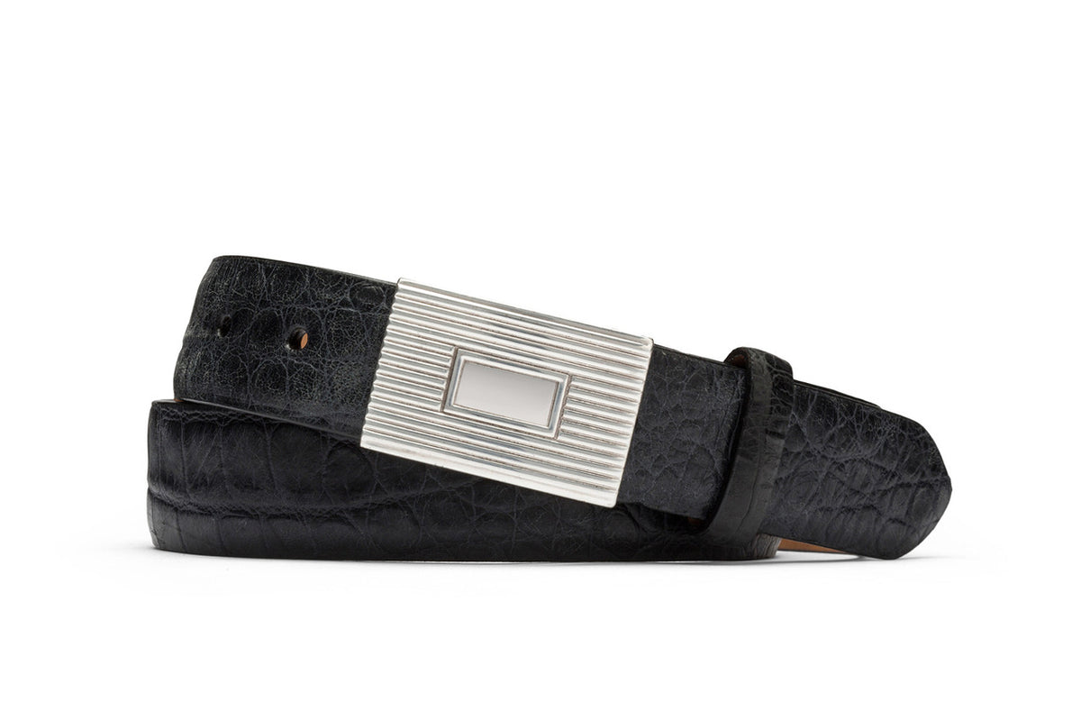 Distressed Embossed Crocodile Belt with Plaque Buckle