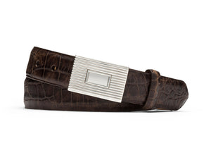 Distressed Embossed Crocodile Belt with Plaque Buckle