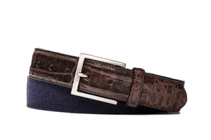 Cashmere Belt with Croc Tabs and Brushed Nickel Buckle