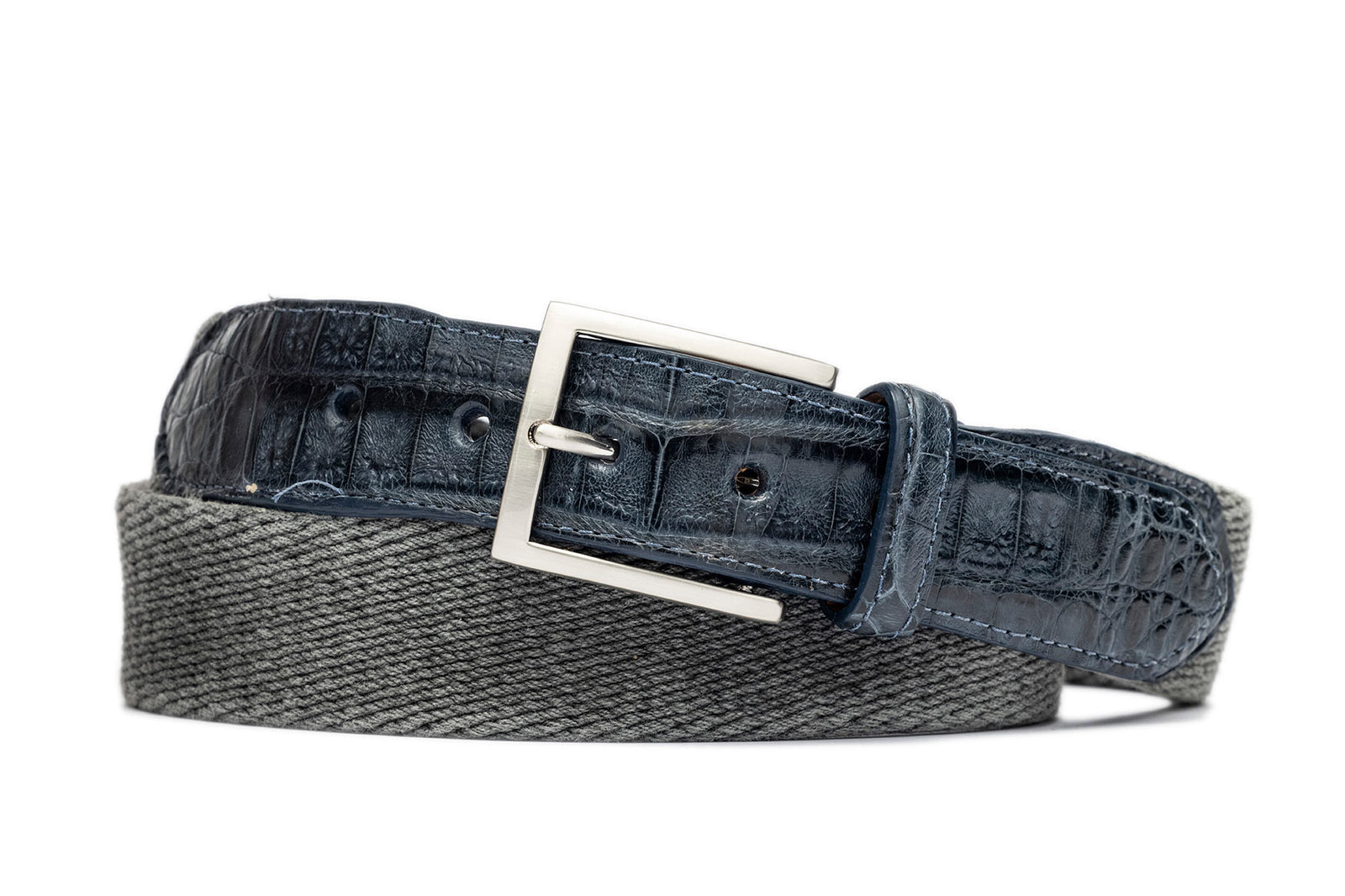 Cotton Weave Belt with Croc Tabs and Brushed Nickel Buckle