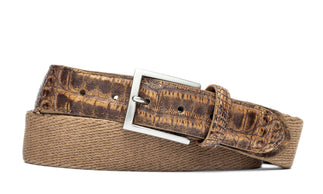 Cotton Weave Belt with Crocodile Tabs and Brushed Nickel Buckle