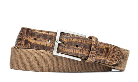 Cotton Weave Belt with Crocodile Tabs and Brushed Nickel Buckle