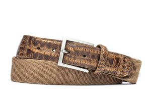 Cotton Weave Belt with Crocodile Tabs and Brushed Nickel Buckle