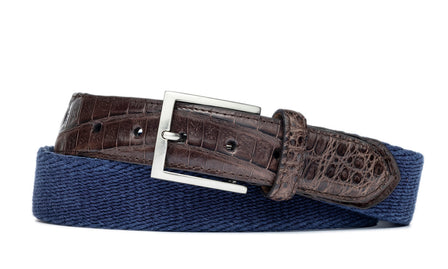 Cotton Weave Belt with Crocodile Tabs and Brushed Nickel Buckle