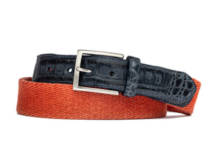 Cotton Weave Belt with Crocodile Tabs and Brushed Nickel Buckle