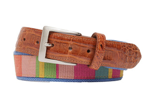 Canvas Bars Belt with Crocodile Tabs and Brushed Nickel Buckle