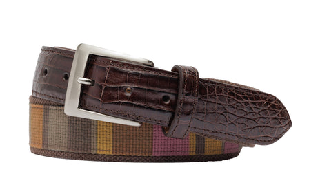 Canvas Bars Belt with Crocodile Tabs and Brushed Nickel Buckle