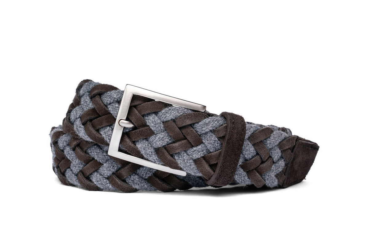 Ash Woven Belt with Croc Tabs and Brushed Nickel Buckle