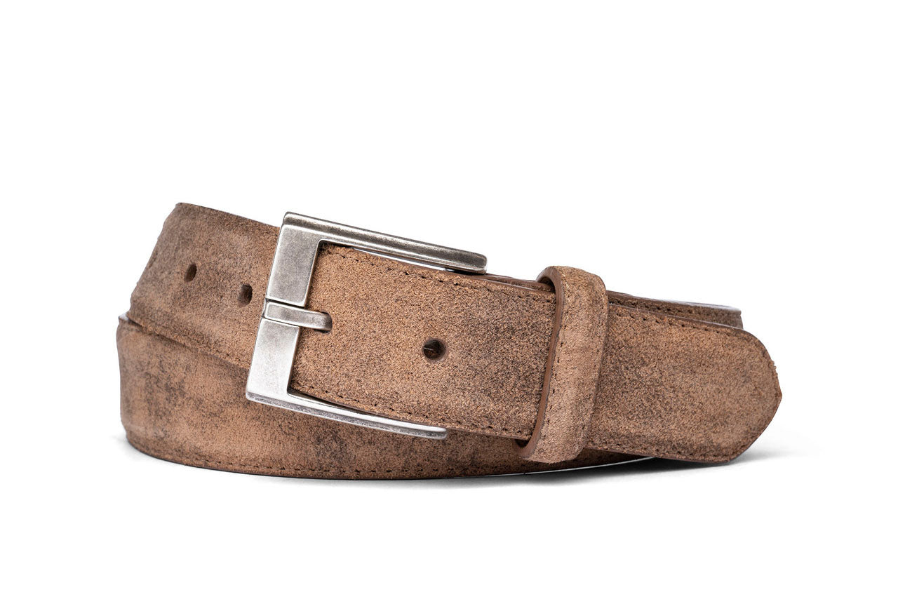 Distressed Suede Belt with Antique Silver Buckle - w.kleinberg