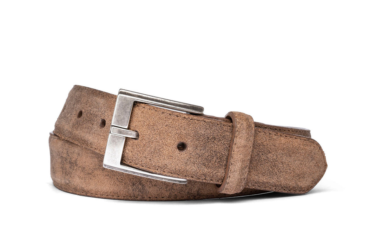 Distressed Suede Belt with Antique Silver Buckle