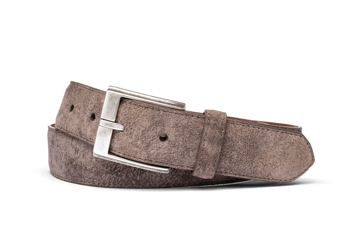 Distressed Suede Belt with Antique Silver Buckle