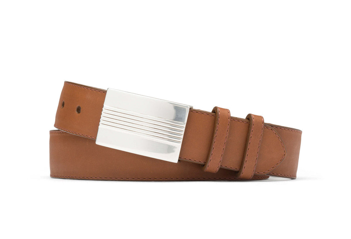 Extra-Long Matte Calf Belt with Plaque Buckle