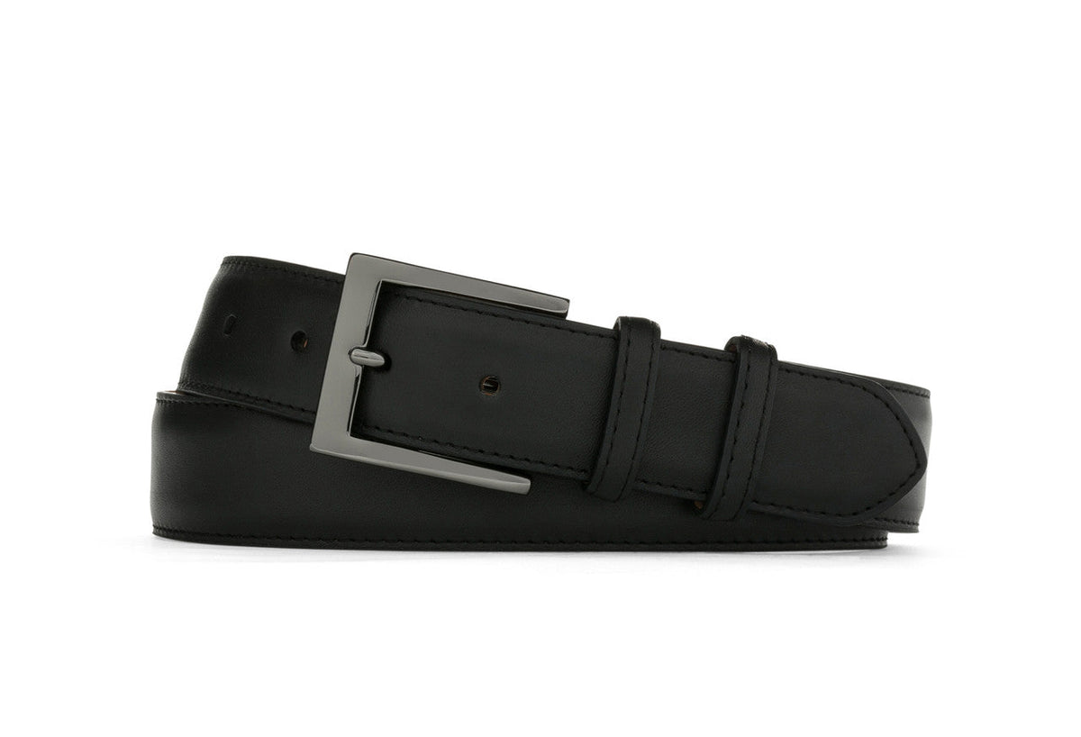 Extra-Long Matte Calf Belt with Gunmetal Buckle