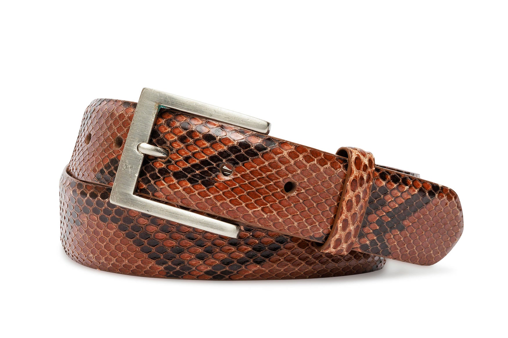 Glazed Python Belt | Exotic Leather & Brushed Nickel Buckle - w.kleinberg