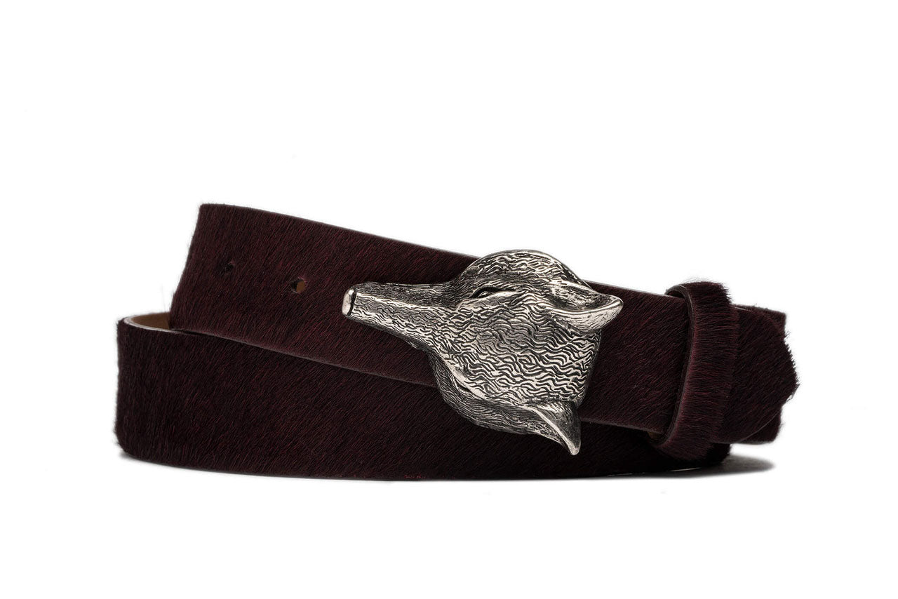 Calf Hair Belt with Antique Silver Fox Buckle