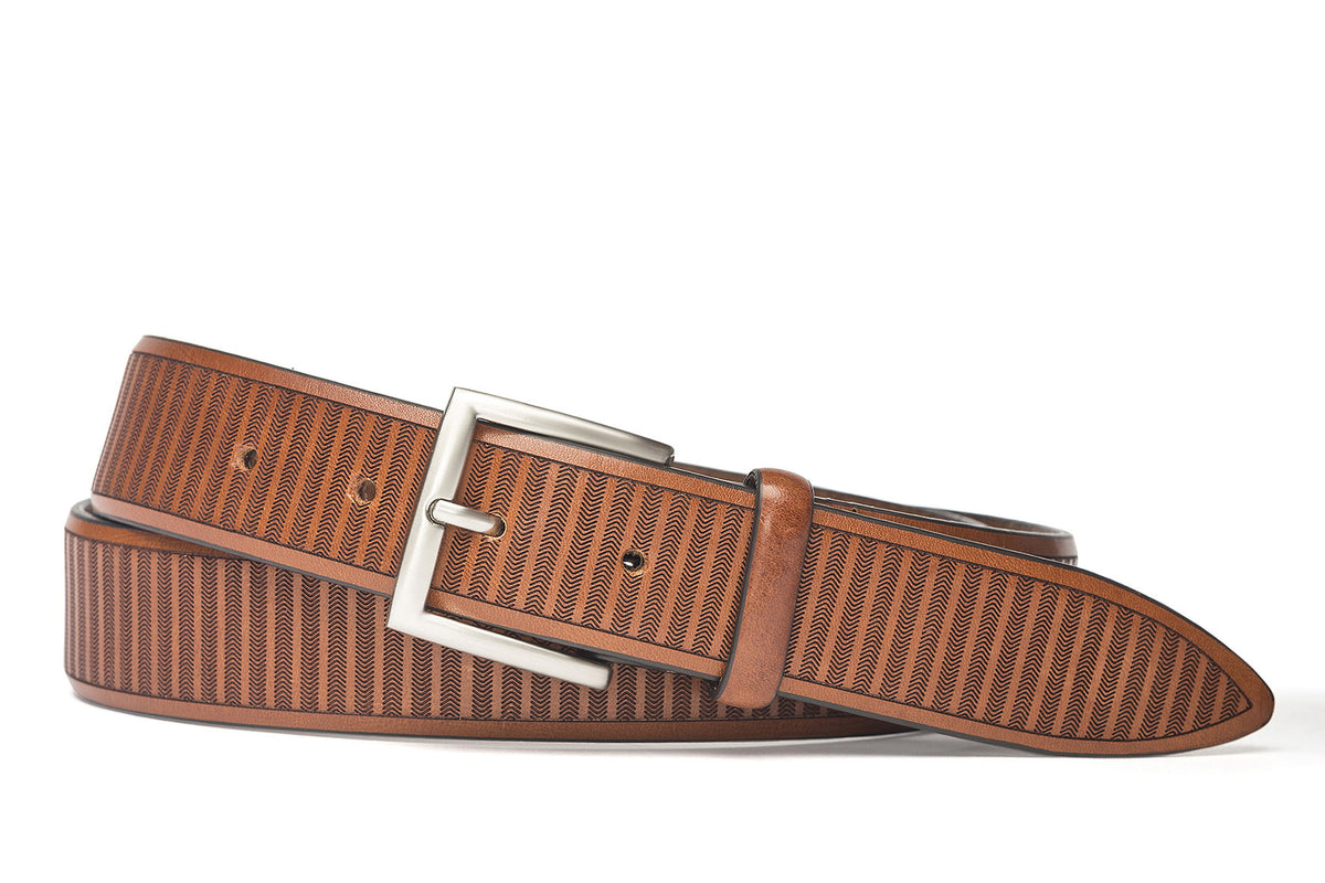 Italian Herringbone Lines Belt with Brushed Nickel Buckle