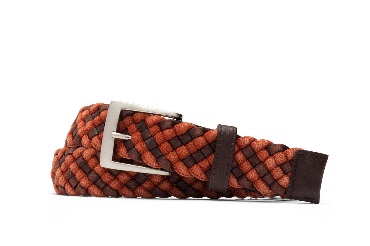 Leather-and-Cloth with Buckle Belt Brushed Braid Nickel