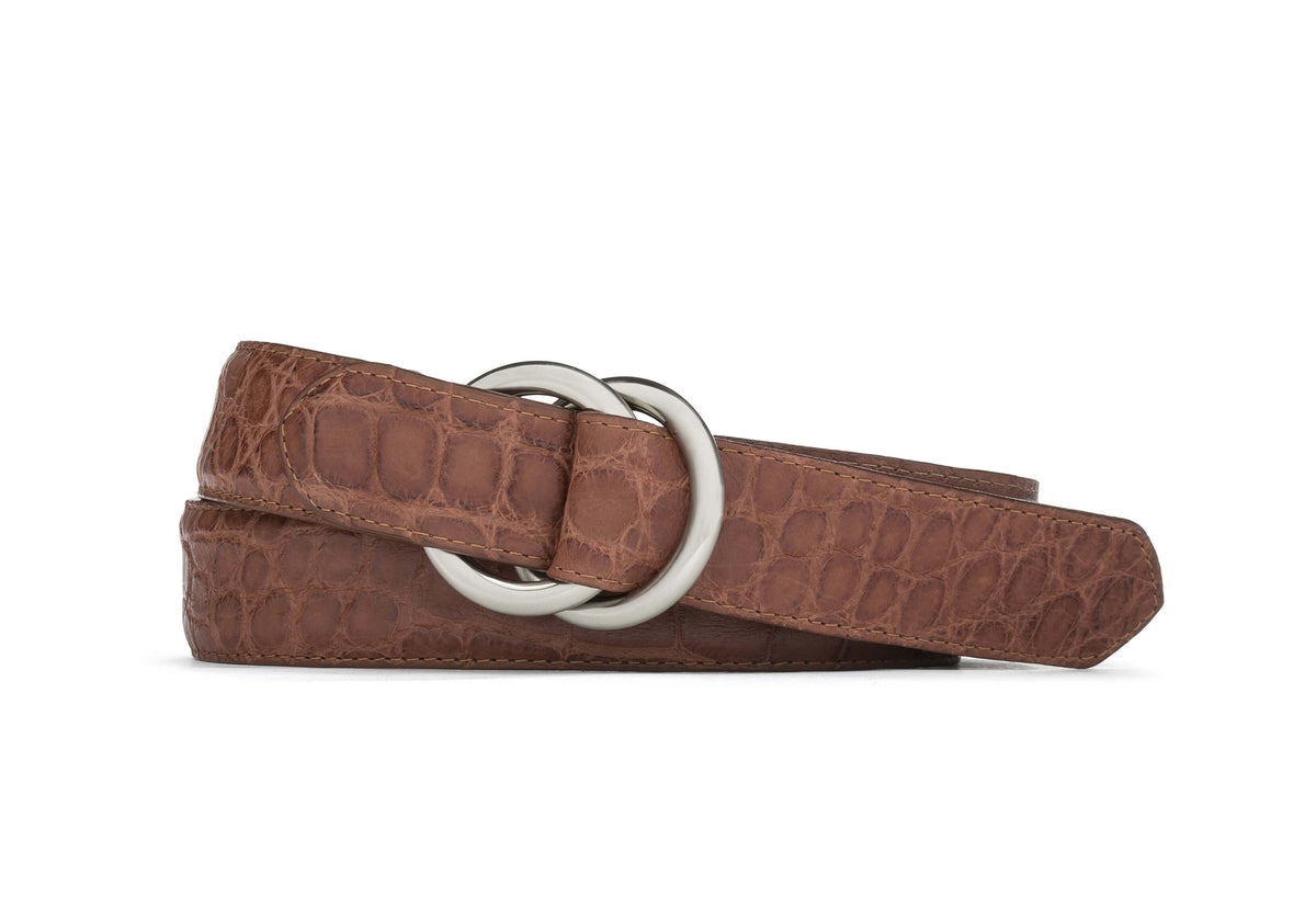 Matte Alligator Belt with O-ring Buckles - Cognac