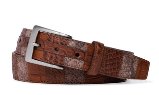 Vertical Patchwork Matte Alligator Belt with Brushed Nickel Buckle