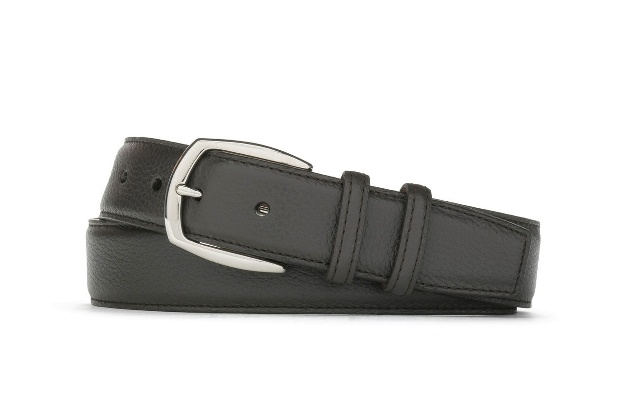 Pebbled Calf Belt with Nickel Buckle