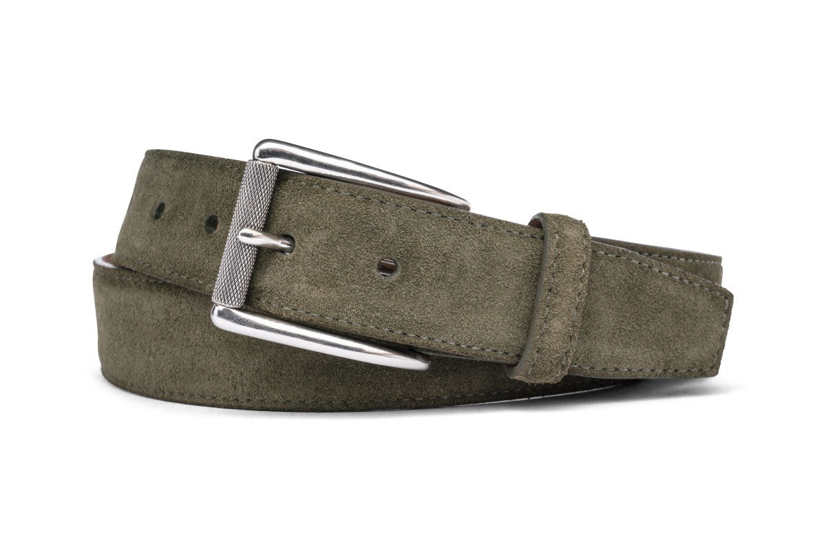 Extra-Long Suede Belt with Nickel Roller Buckle