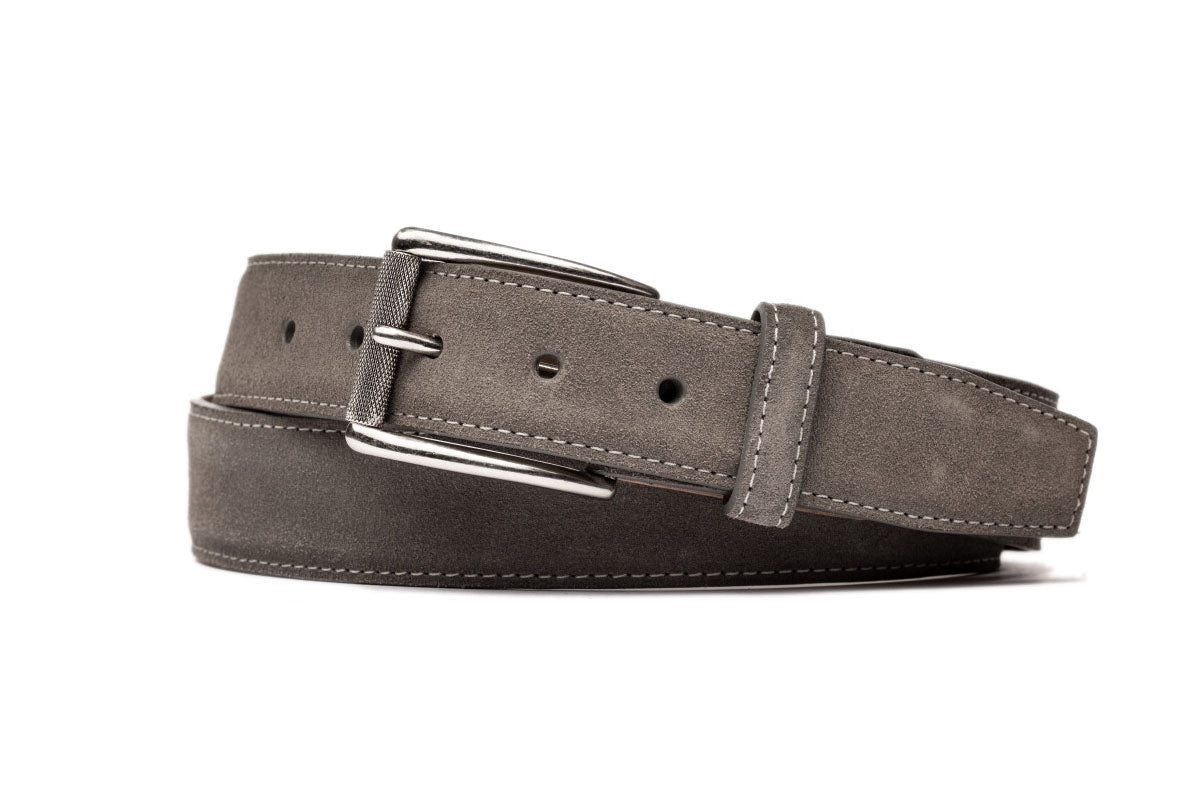 Extra-Long Suede Belt with Nickel Roller Buckle