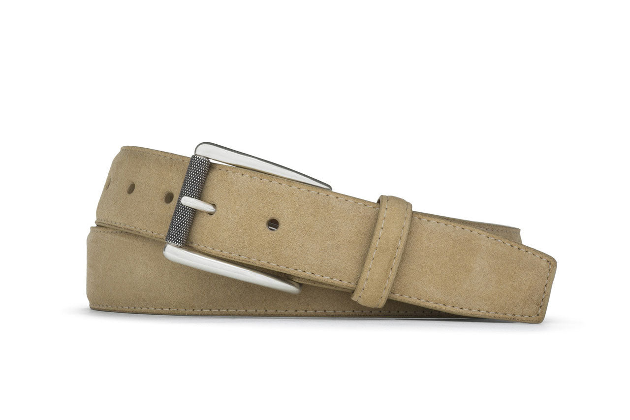 w.kleinberg Suede Calf Belt with Nickel Roller Buckle w.kleinberg Tan / 44" / 1-3/8" w.kleinberg Suede Calf Belt with Nickel Roller Buckle w.kleinberg Tan / 44" / 1-3/8"