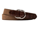 Suede and Caiman Crocodile Belt with O-ring Buckles - Whiskey