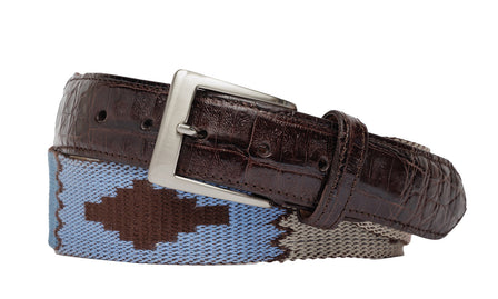 Santa Fe Tapestry Belt with Crocodile Tabs and Brushed Nickel Buckle