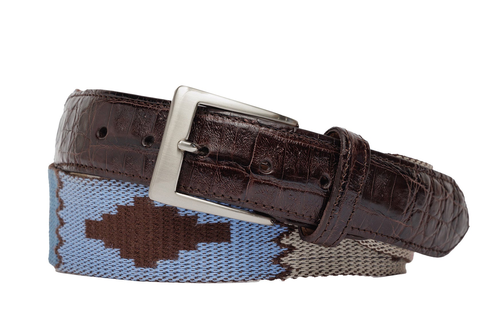 Santa Fe Tapestry Belt with Crocodile Tabs and Brushed Nickel Buckle