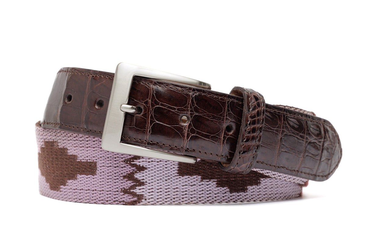 Santa Fe Tapestry Belt with Crocodile Tabs and Brushed Nickel Buckle