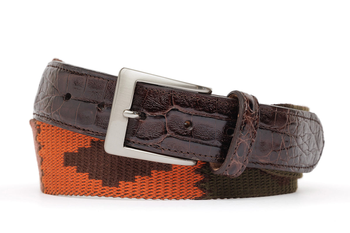 Santa Fe Tapestry Belt with Crocodile Tabs and Brushed Nickel Buckle