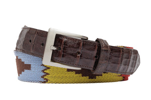 Santa Fe Tapestry Belt with Crocodile Tabs and Brushed Nickel Buckle