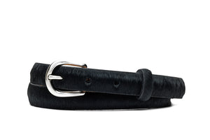 Skinny Calf Hair Belt with Nickel Buckle