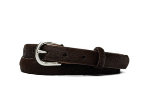 Skinny Calf Hair Belt with Nickel Buckle