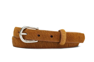 Skinny Calf Hair Belt with Nickel Buckle