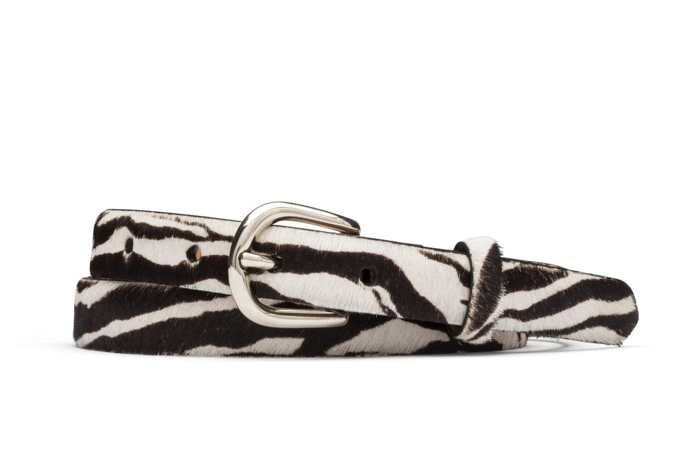 Skinny Calf Hair Belt with Nickel Buckle