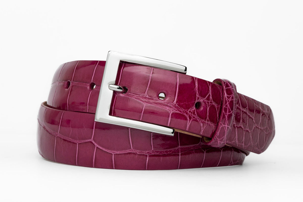 1-3/8" Glazed American Alligator Belt with Nickel and Gold Buckles