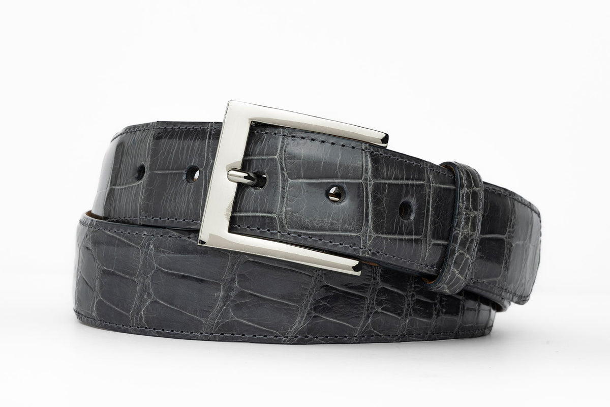 1-3/8" Glazed American Alligator Belt with Nickel and Gold Buckles