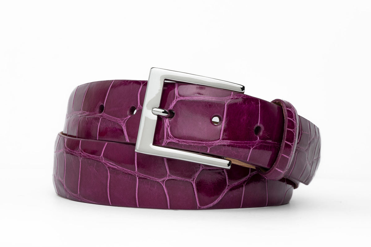 1-3/8" Glazed American Alligator Belt with Nickel and Gold Buckles