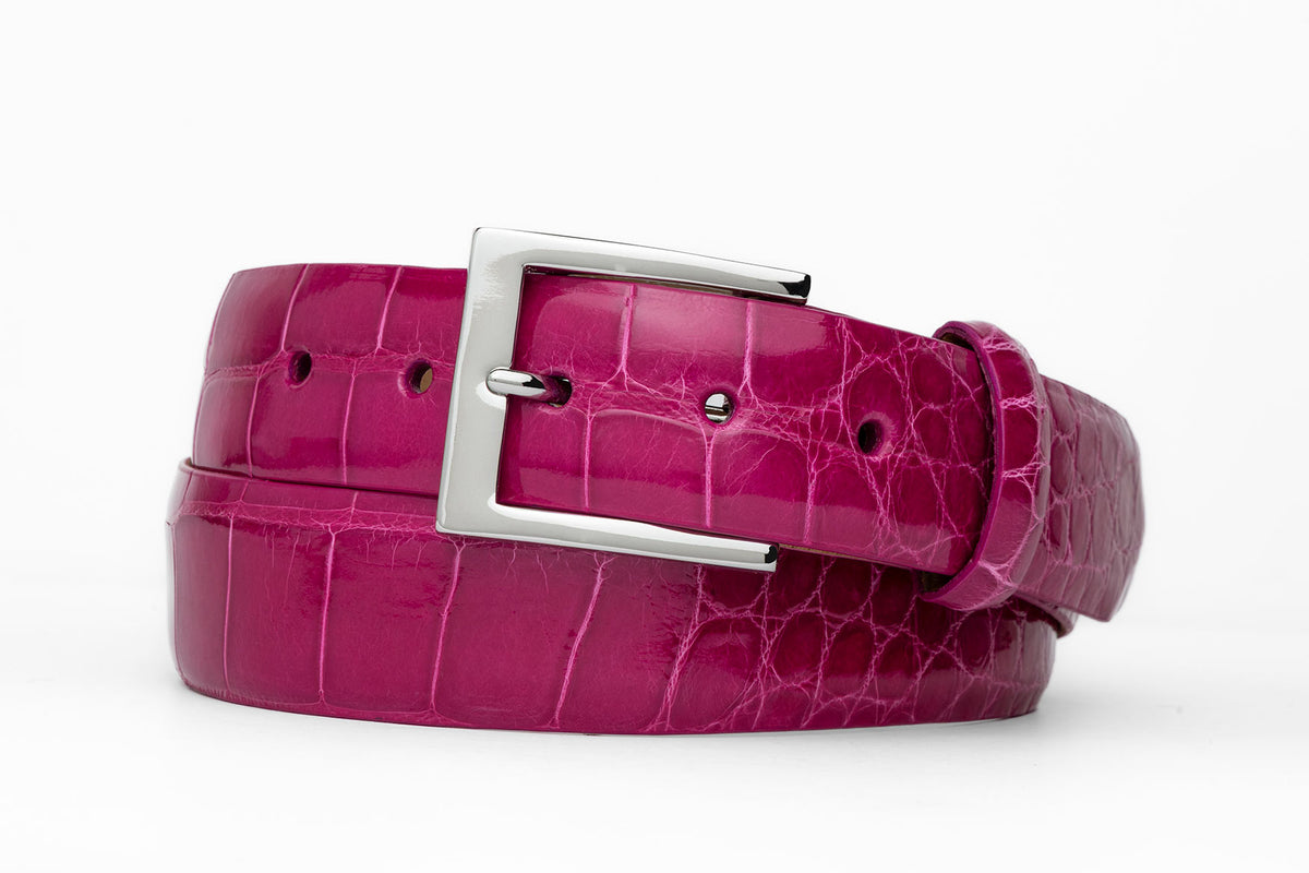 1-3/8" Glazed American Alligator Belt with Nickel and Gold Buckles