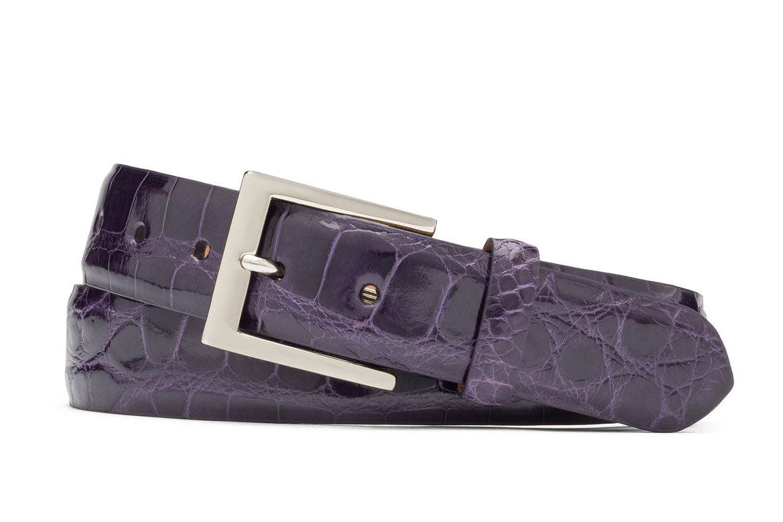1-3/8" Glazed American Alligator Belt with Nickel and Gold Buckles