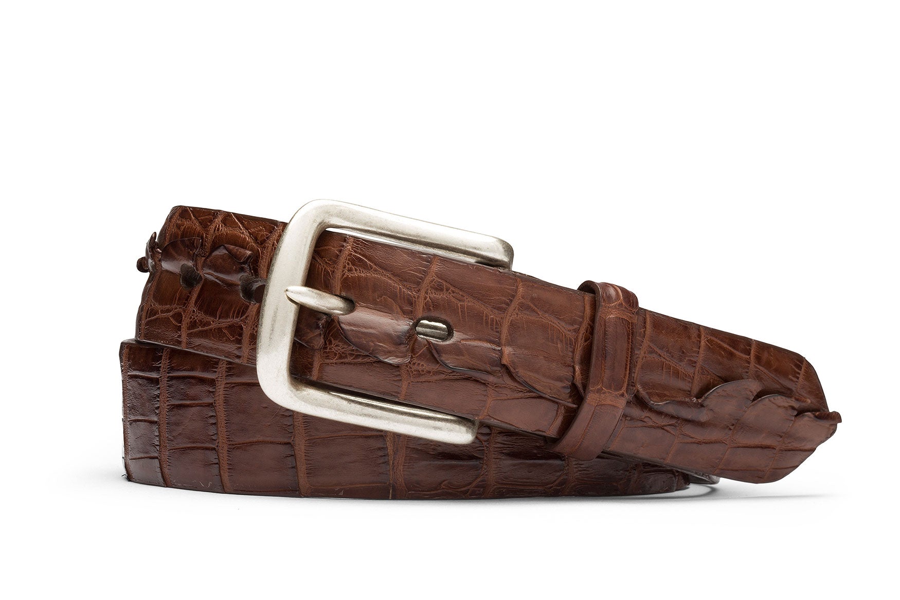 Hornback Alligator Tail Belt with Nickel Buckle - w.kleinberg