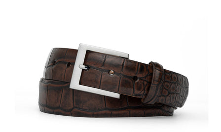 1-3/8" Matte American Alligator Belt with Brushed Nickel and Gold Buckles