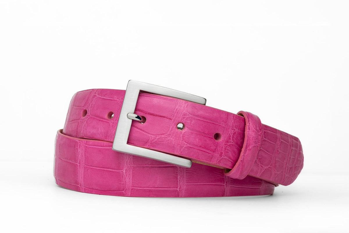 1-3/8" Matte American Alligator Belt with Brushed Nickel and Gold Buckles