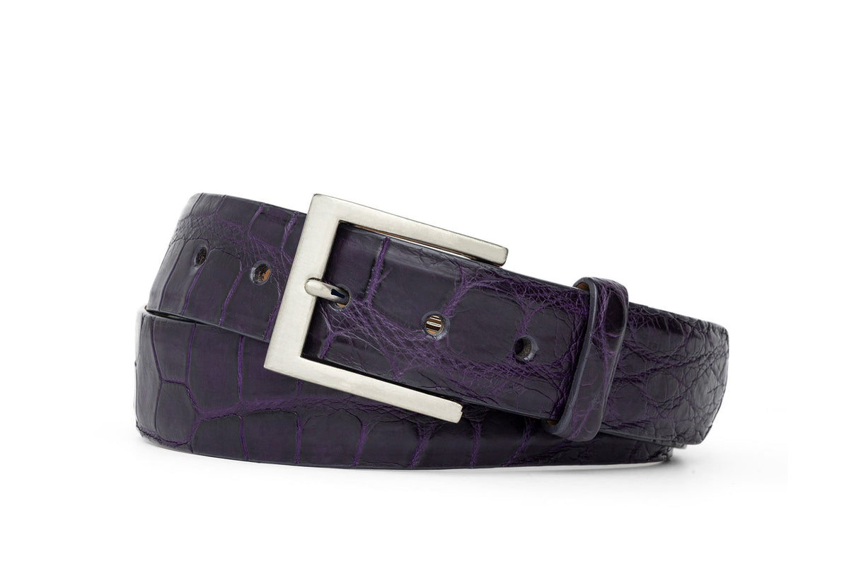 1-3/8" Matte American Alligator Belt with Brushed Nickel and Gold Buckles